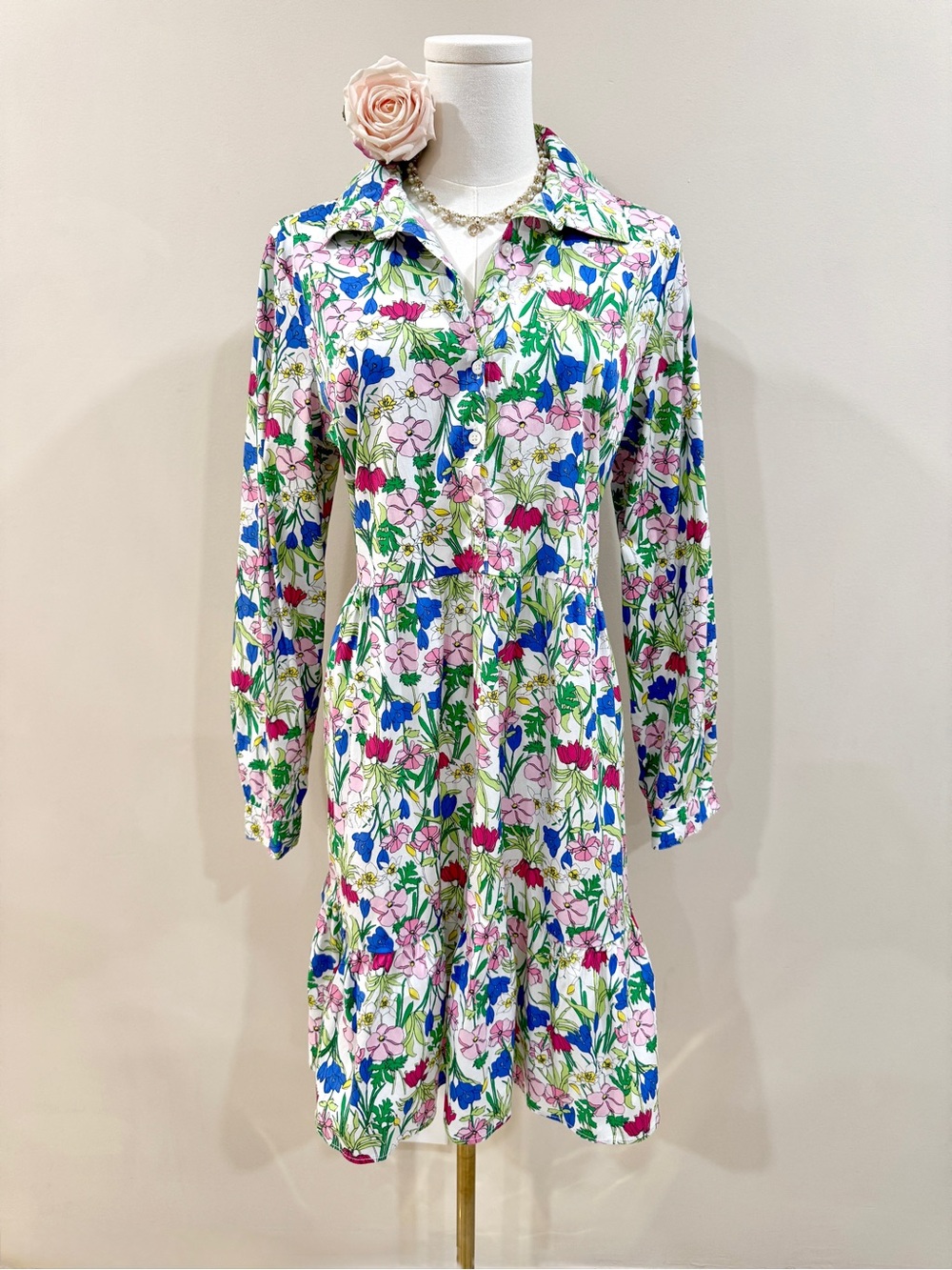 Charter Club Garden Floral Dress Long Sleeve Size PL Cottagecore